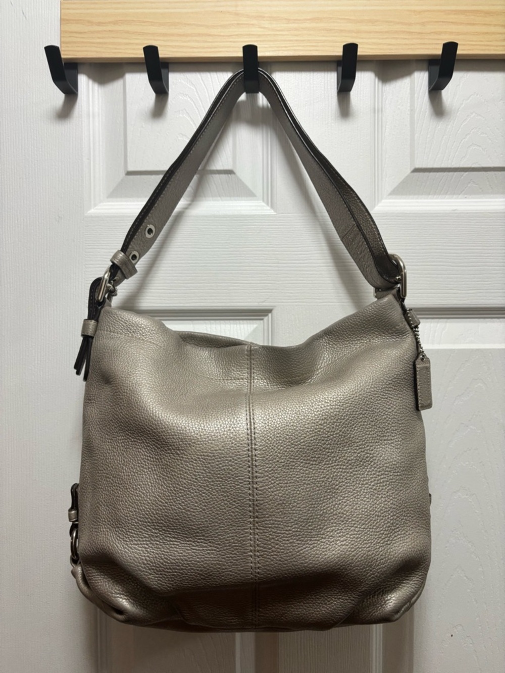 Coach C1120-F15064 24CM Convertible
Metallic Silver Pebbled Leather Hobo in GUC - Picture 1 of 16